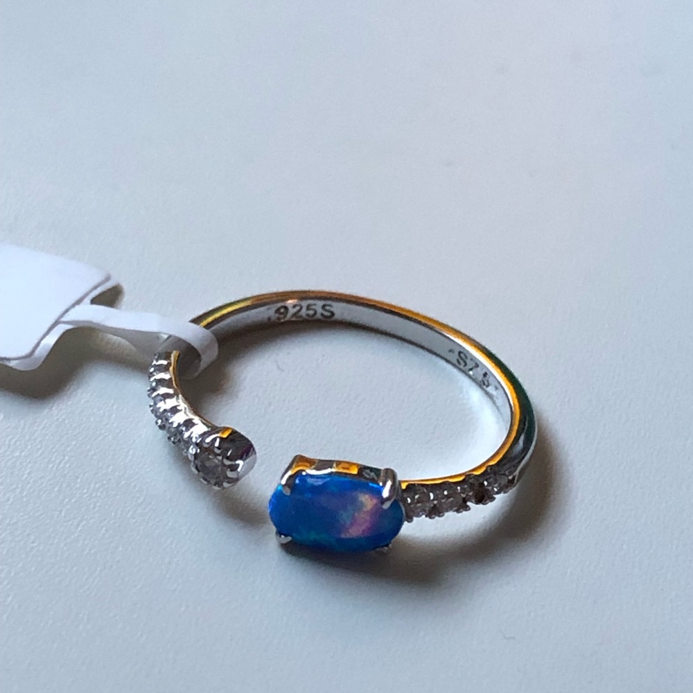 Sterling Charmed Aroma blue opal adjustable ring